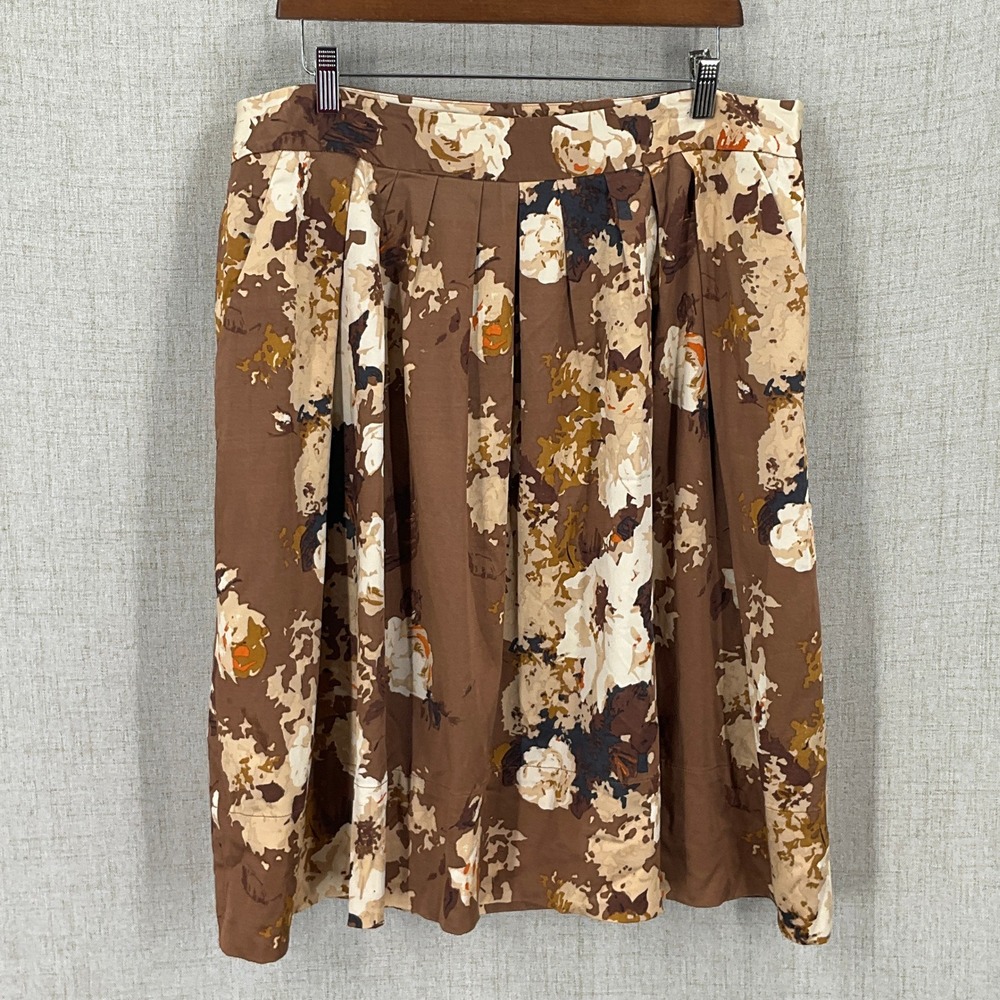 Talbots Floral Midi Skirt Womens 16‎ Brown Pleated Boho Earthy Cottagecore